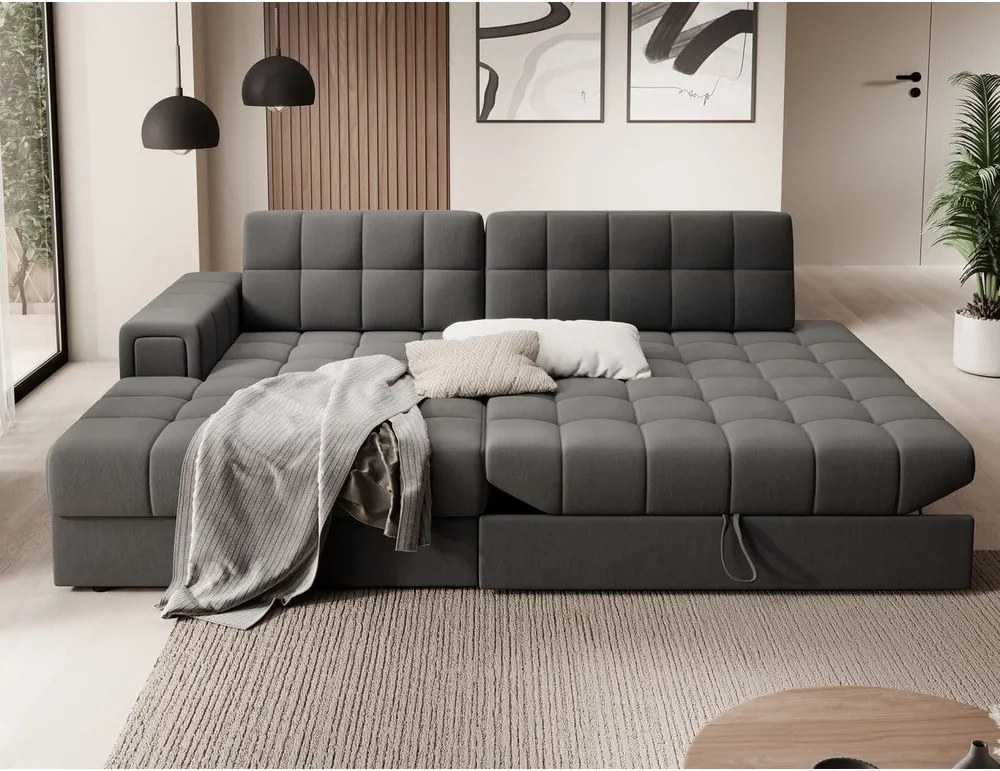 Taupe zamatová rozkladacia rohová pohovka (ľavý roh/s leňoškou) Blezalt – ELTAP