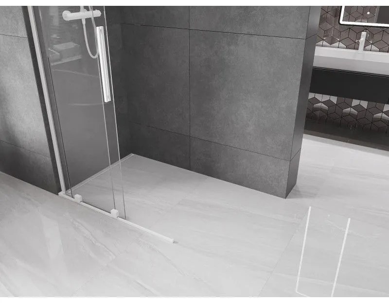 Mexen Velar L, posuvná sprchová zástena Walk-in 90 x 200 cm, 8mm číre sklo, biela matná, 871-090-003-03-20