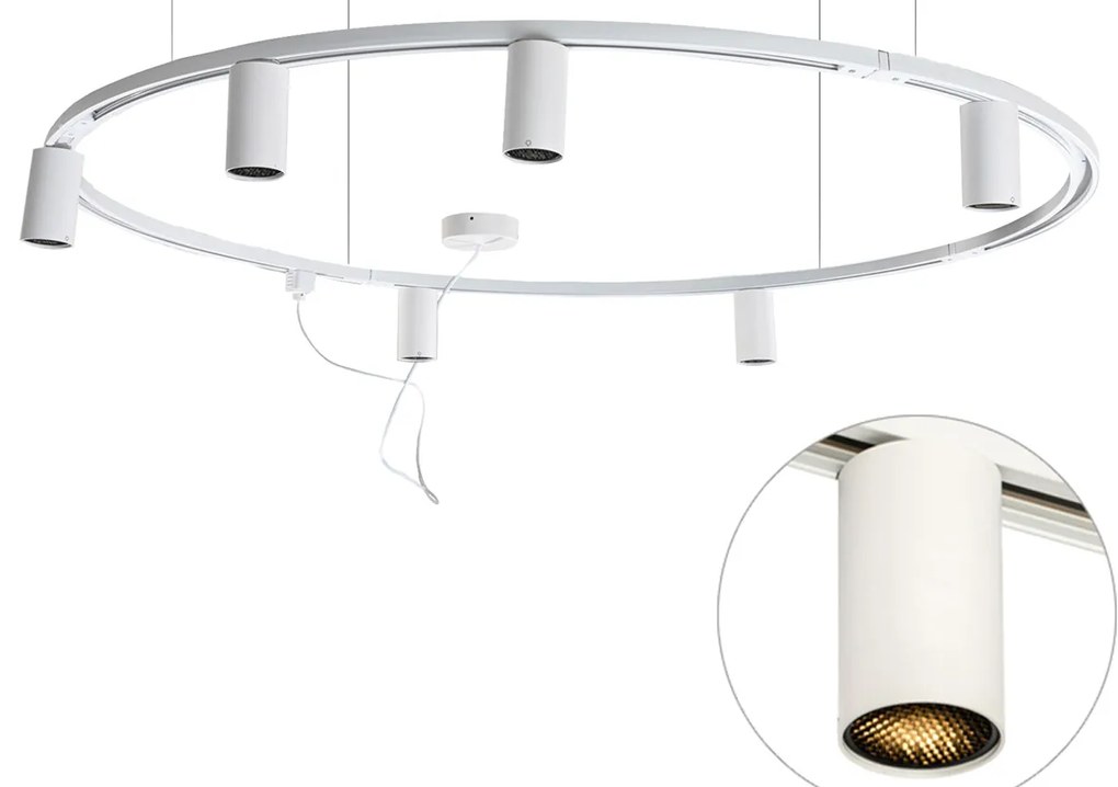 Moderný závesný koľajnicový systém svietidiel so 6 reflektormi biely 1-fázový GU10 50 mm - Iconic Ruby Honey