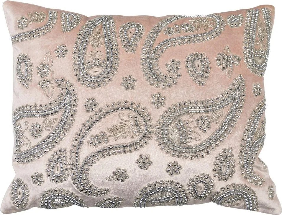 Ružový zamatový vankúš s ornamentmi Paisley - 45*15*35cm