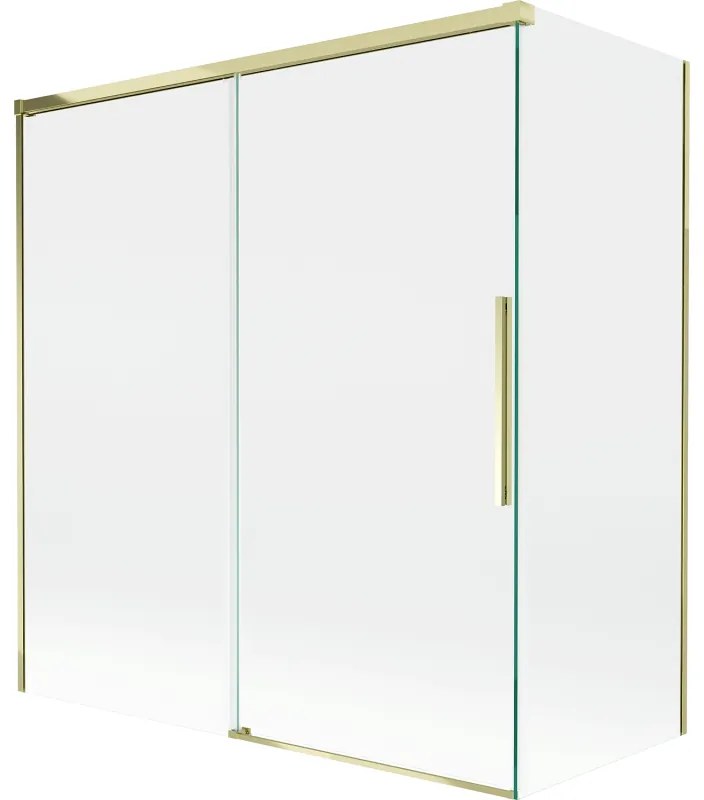 Mexen Rox, 2-krídlová posuvná vaňová zástena 150 + 70 x 150 cm, 8mm číre sklo, zlatý lesklý profil, 8C9-150-070-50-00