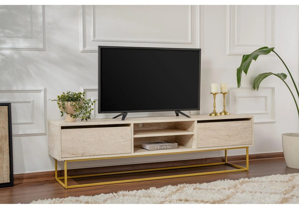 TV skrinka Escape 180 - Gold, Travertine