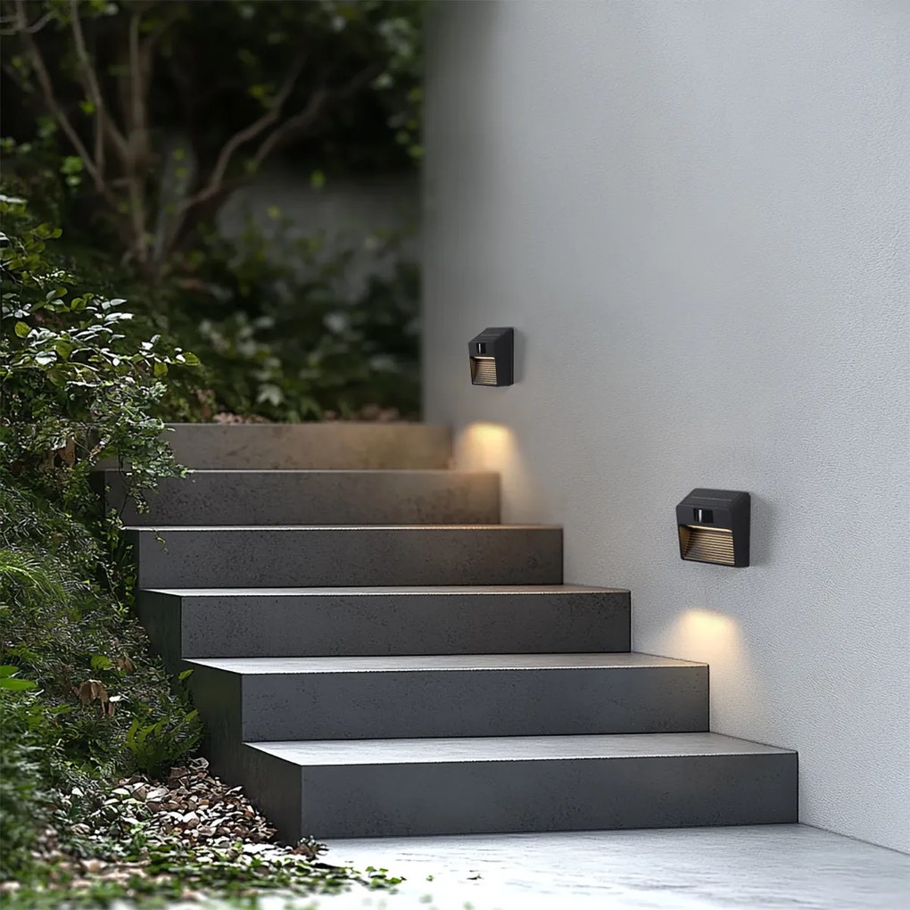 Nástenné svietidlo čierne vrátane LED IP54 s pohybovým senzorom solárne - Border