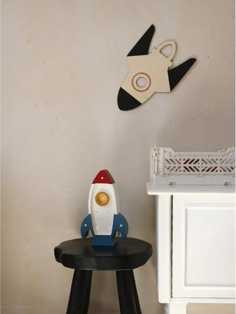 Vesmírna drevená nástenná dekorácia pre deti – Mesiac, raketa, Saturn + 10 hviezd