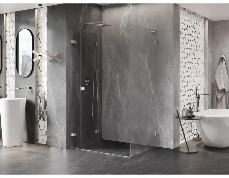 Mexen Lunar-F L, 1-krídlový sprchový kút so skladacími dverami, ľavý, 95 x 80 cm, 8mm číre sklo, chrómový profil, 836L-095-080-01-00-L