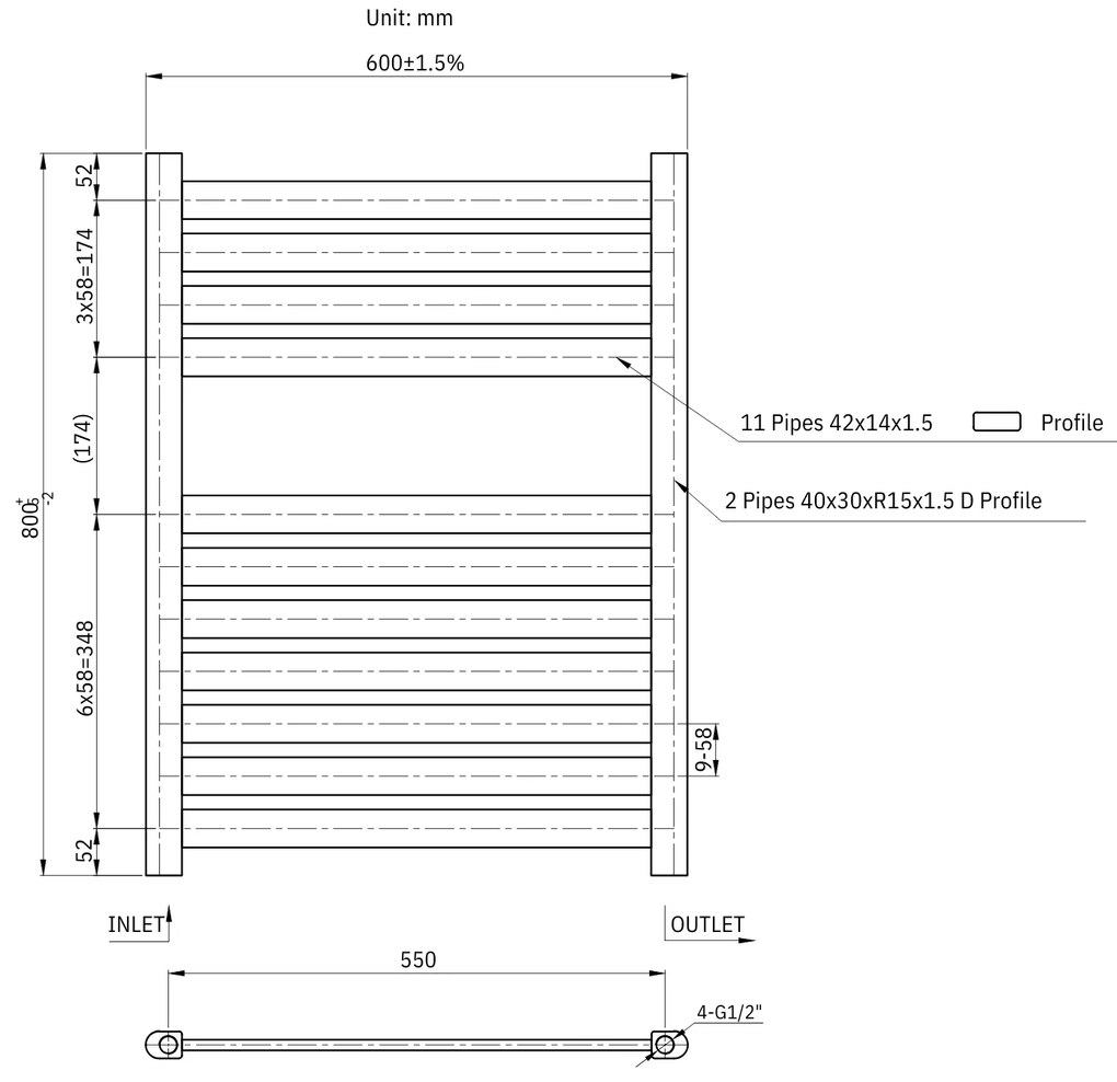 Gamma Artic, vykurovacie teleso 600x800 mm, 382 W, biela, GMA-ARCT-8060-WH