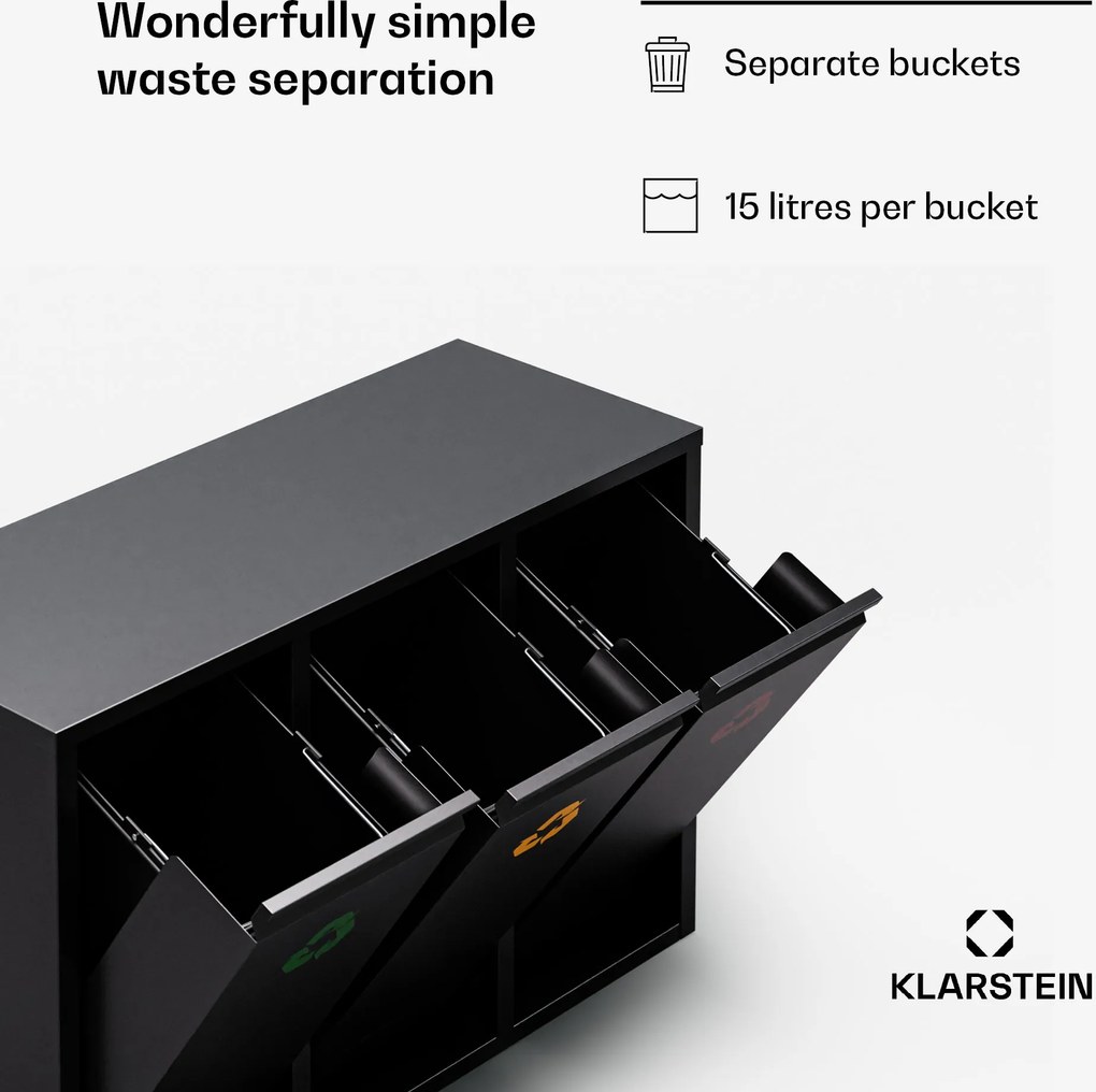 Klarstein Ordnungshüter 3, odpadkový kôš, 45 litrov, 3 recyklačné koše, nástenná inštalácia