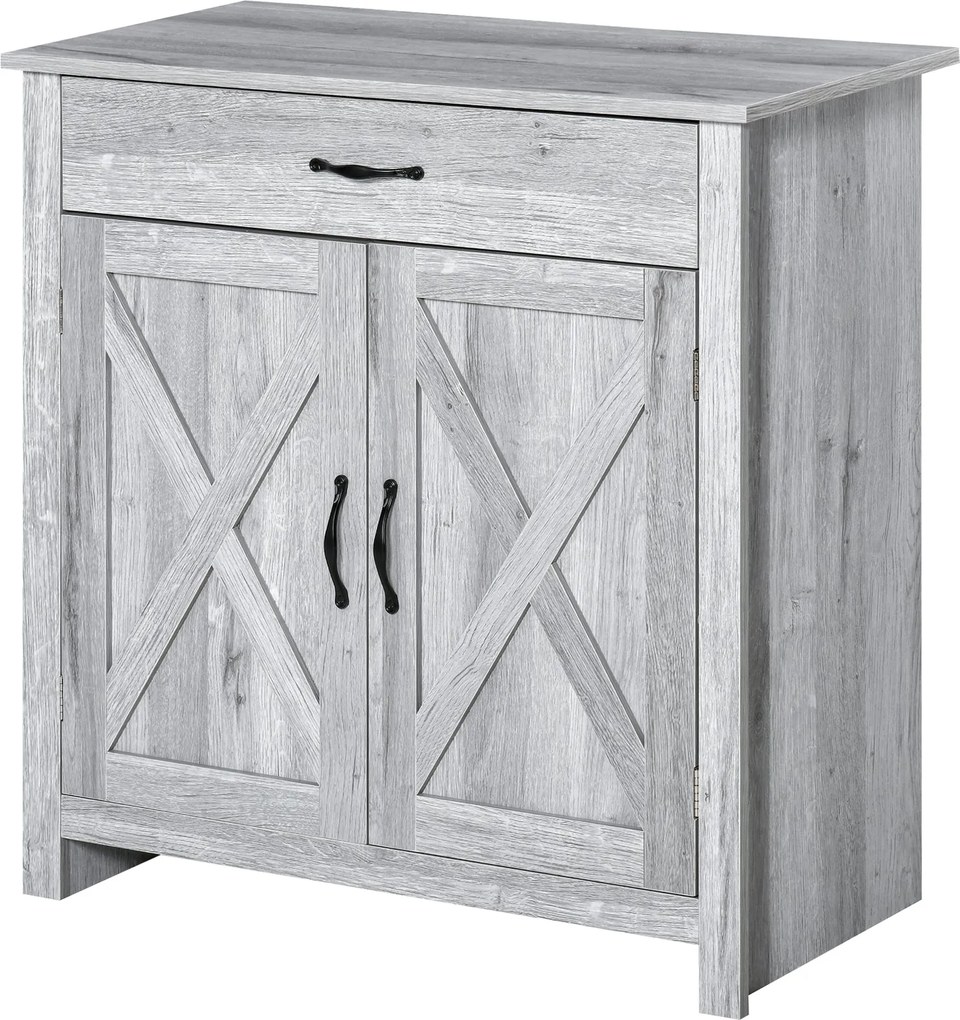 HOMCOM Kuchynský Bočný Stôl Buffet pre Obývaciu Izbu s 1 Zásuvkou 2 Dverami a Nastaviteľnou Vnútornou Policou 80x39.7x80 cm Šedá | Aosom