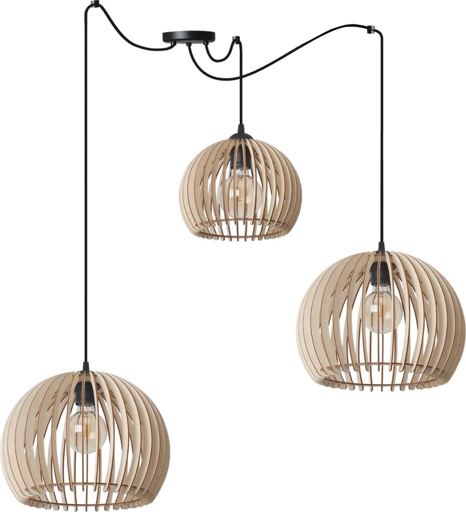 Závesné svietidlo Timber Spider 6, 3x drevené tienidlo