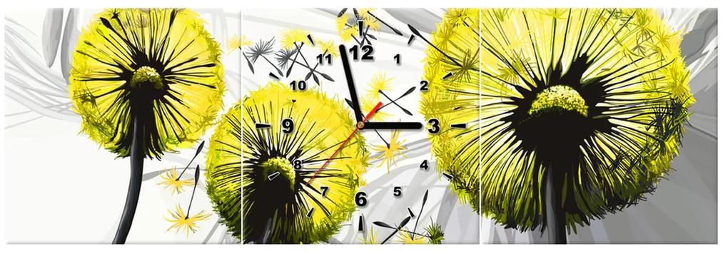 Gario Obraz s hodinami Krásne žlté púpavy - 3 dielny Rozmery: 80 x 40 cm