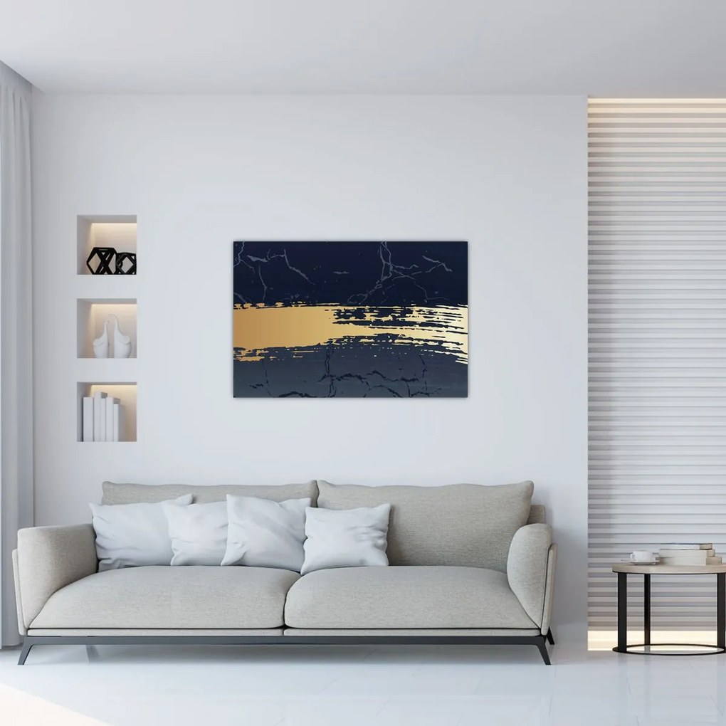 Obraz - Modrá a zlatá abstrakcia N⁰2 (90x60 cm)