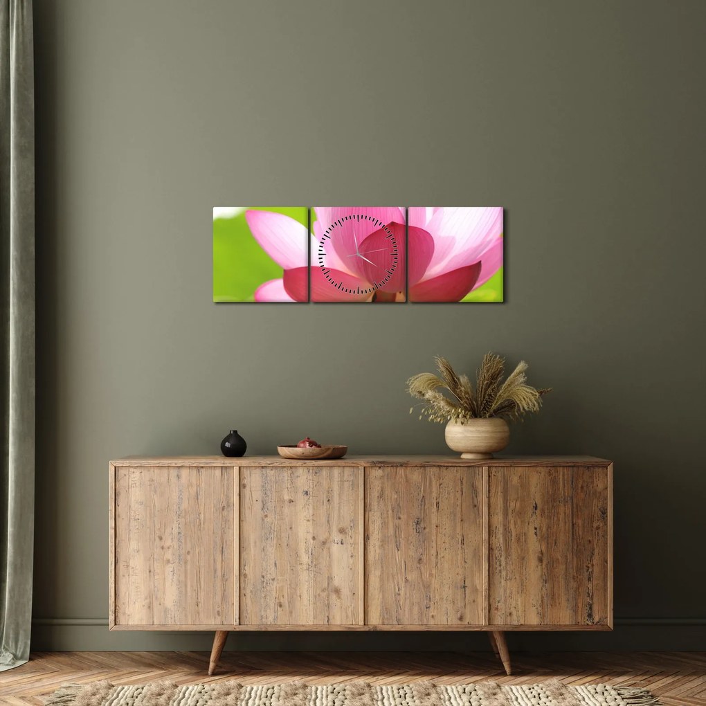 Obraz kvetu Lotusu (s hodinami) (90x30 cm)