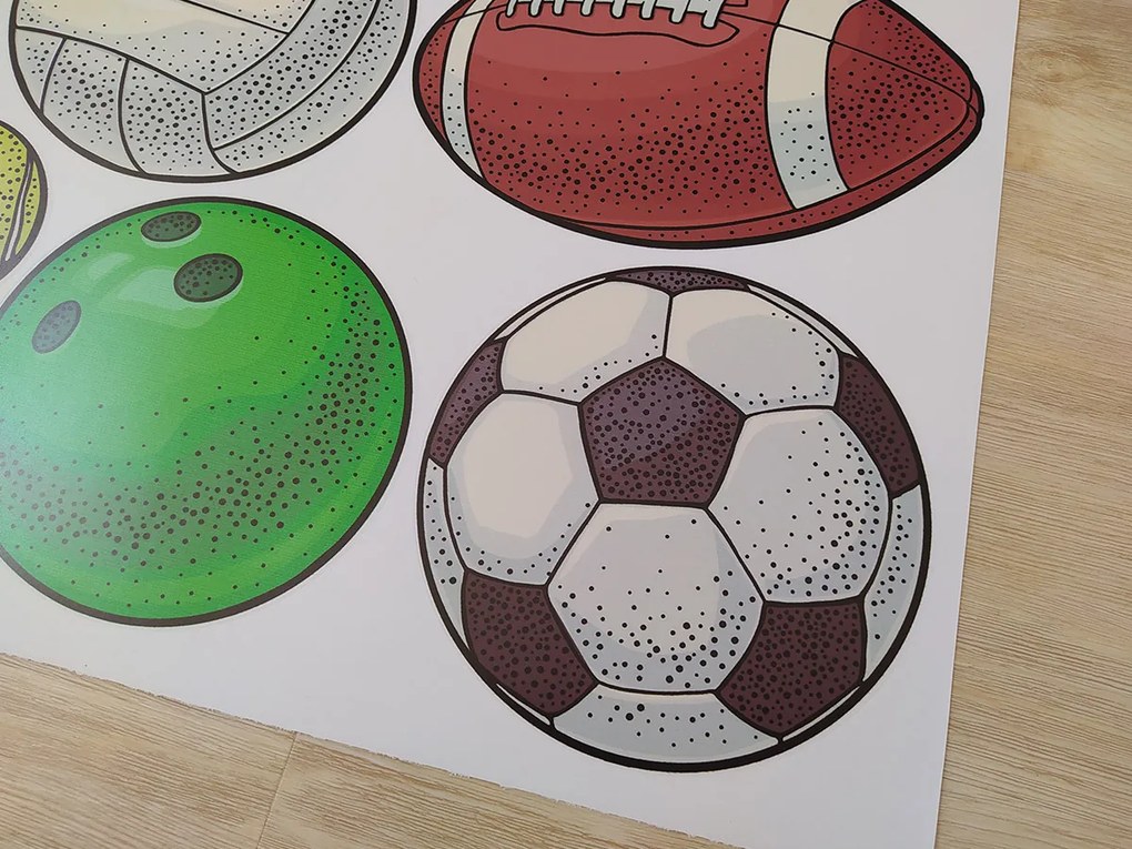 Športové lopty textilní prelepiteľné nálepky na stenu hárok 75 x 41 cm