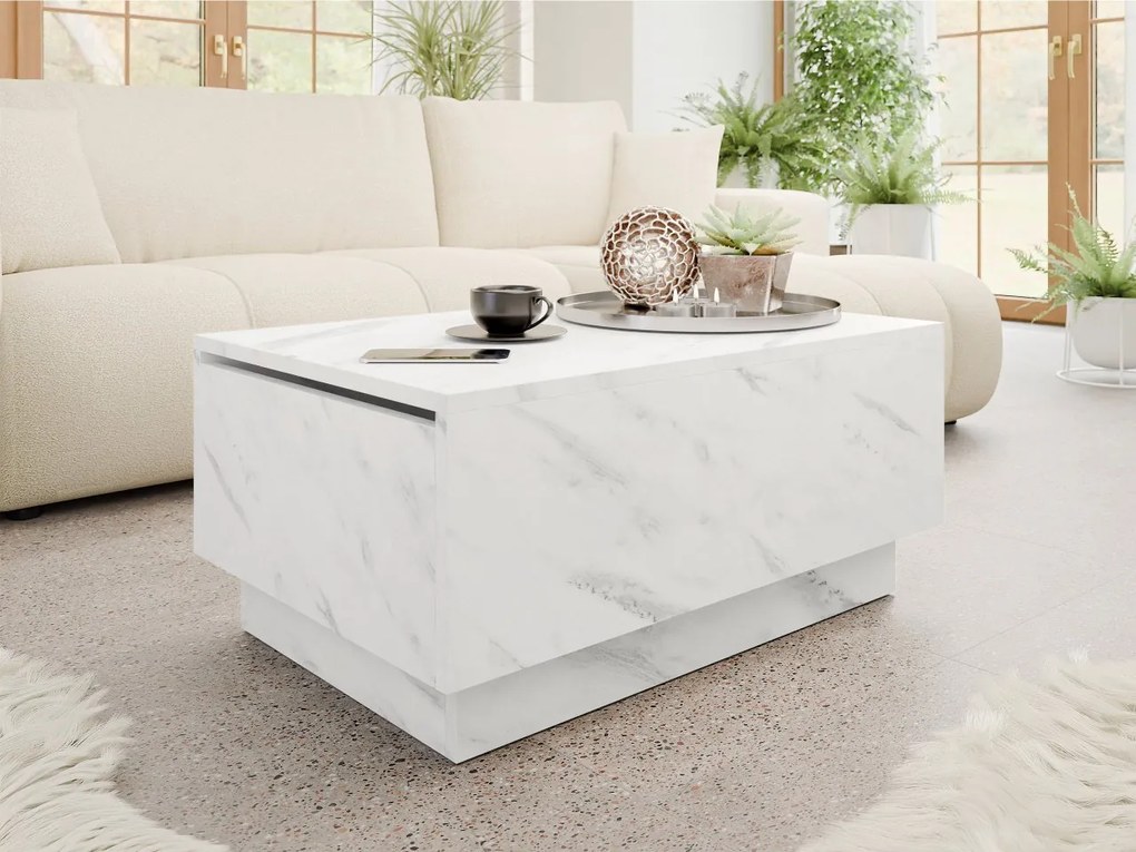 Konferenčný stolík s úložným priestorom Naeska 90 x 60, Farby: biely lesk