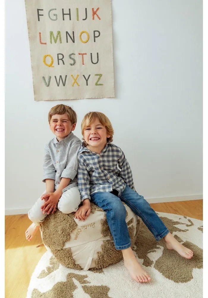 Zelený/krémový prateľný/ručne tkaný bavlnený detský koberec ø120 cm World Map – Lorena Canals