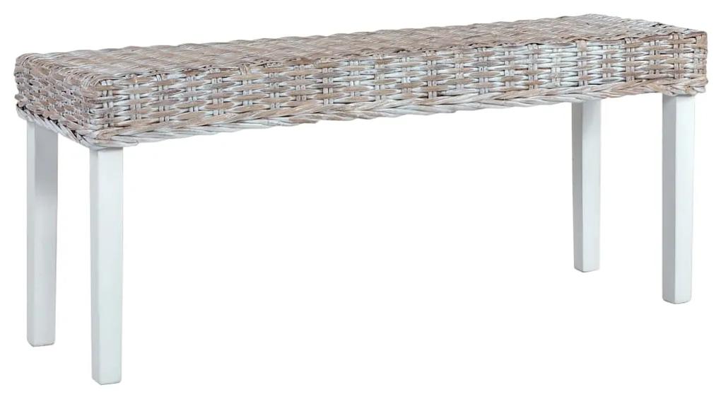 vidaXL Lavička 110 cm biely prírodný kubu ratan a masívne mangovníkové drevo