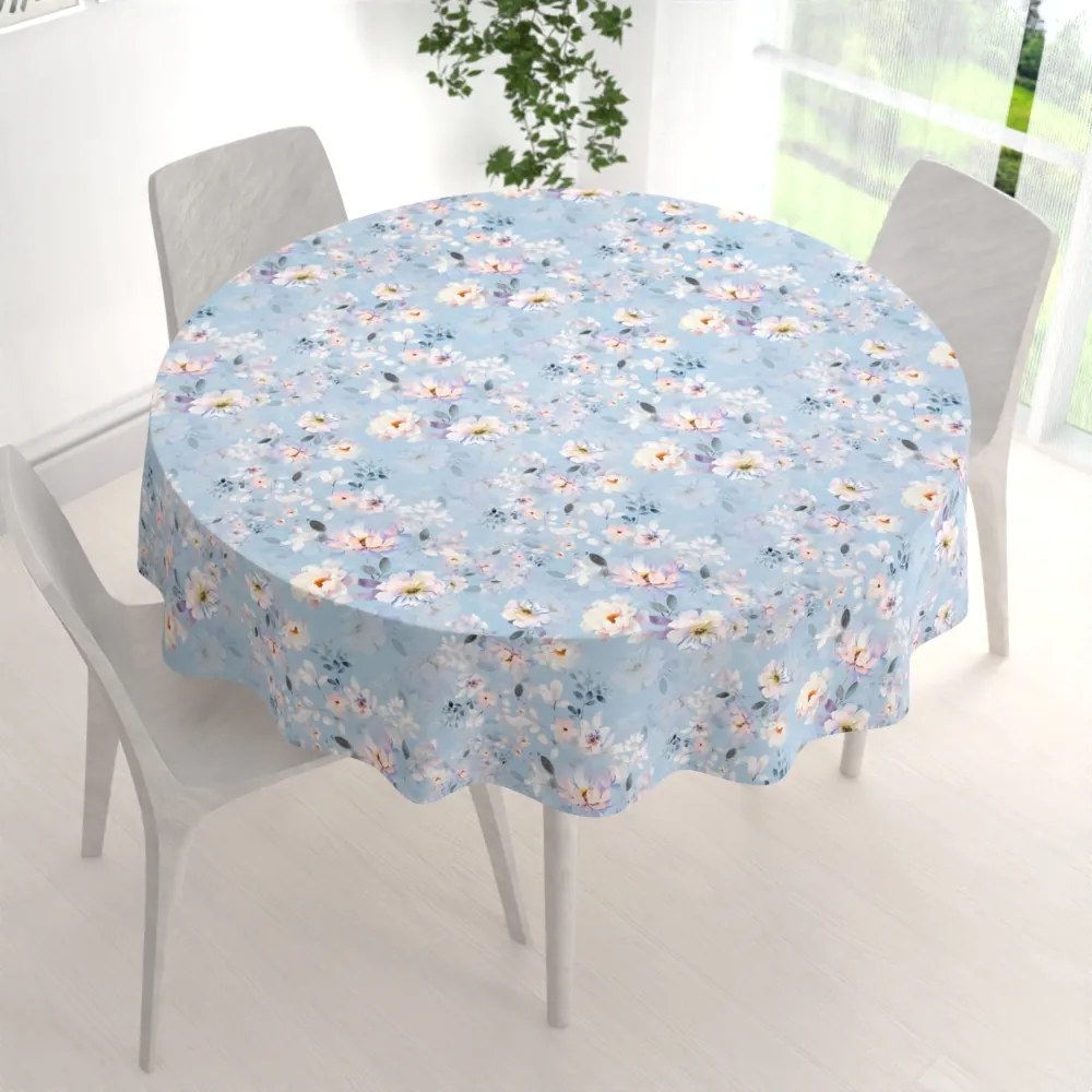 Biante Zamatový okrúhly obrus Tamara TMR-044 Jarné kvety na nebesky modrom Ø 80 cm