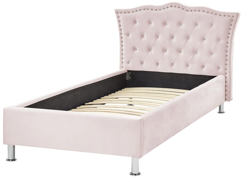 Zamatová posteľ 90 x 200 cm ružová METZ Beliani
