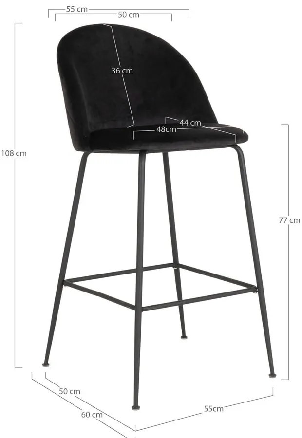 Čierne zamatové barové stoličky v súprave 2 ks 108 cm Lausanne – House Nordic