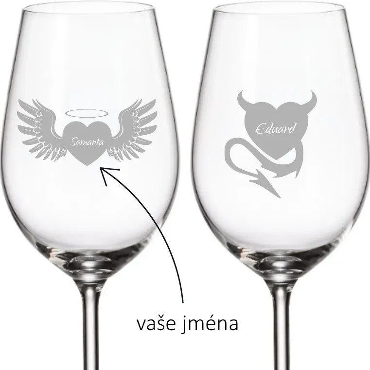 Dekorant Svadobné poháre na biele víno ANJEL A DIABOL 350 ML 2KS