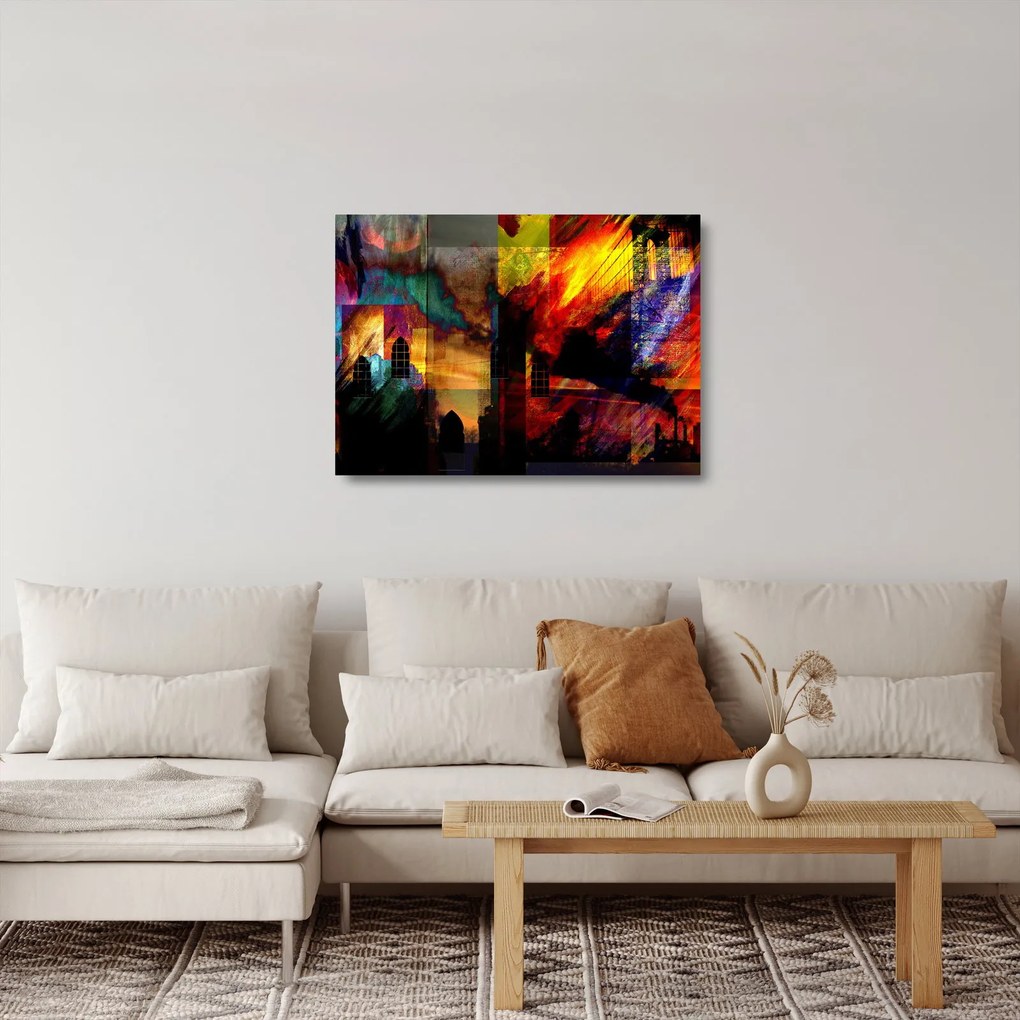 Sklenený obraz - Farebná abstrakcia mesta (70x50 cm)