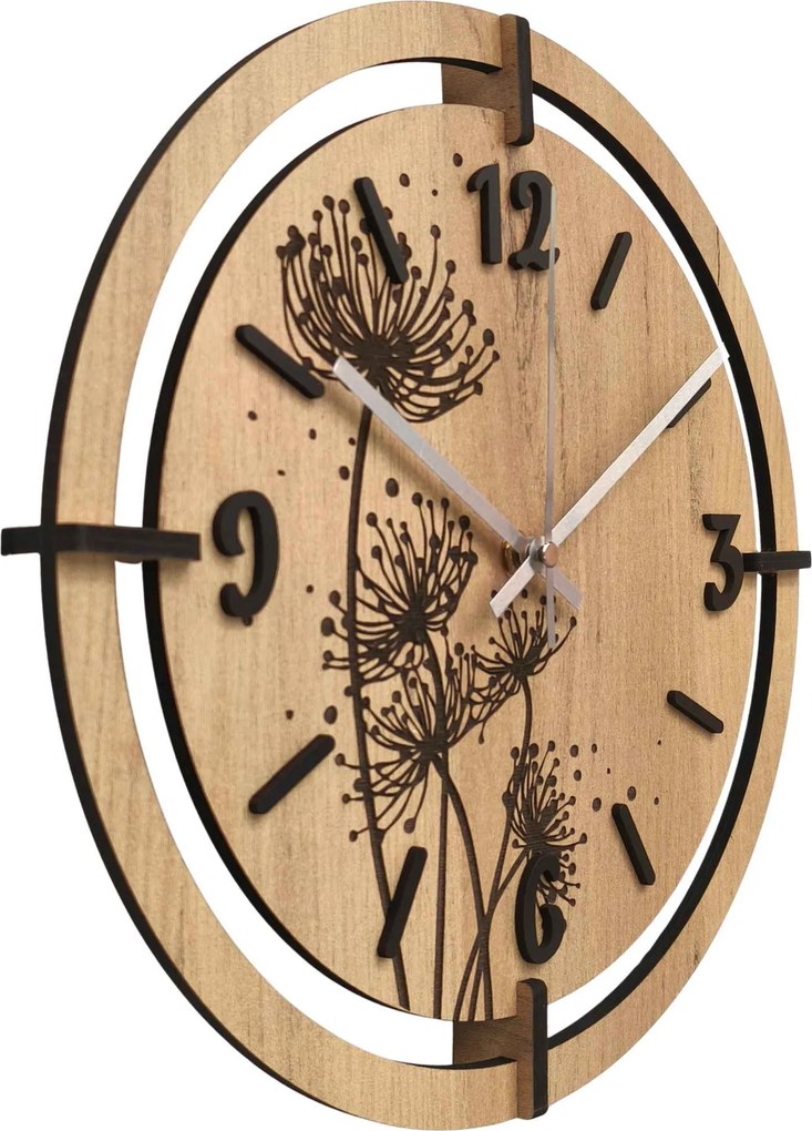 Nástenné hodiny s motívom púpava | LOTI: HDF - Javor 30 cm 4811-115544 HDF0706-ruky-silver