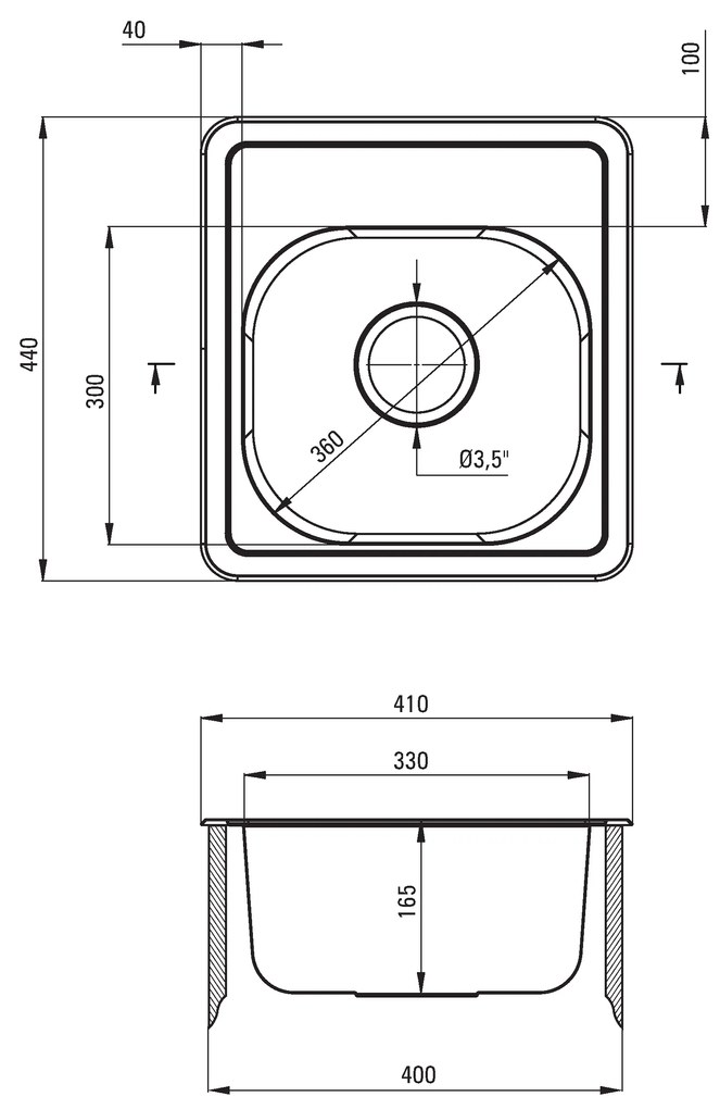 Deante Mercato, nerezový drez na dosku 1-komorový B/O 410x440x165 3,5" + sifón, vzor satyna, ZHM_0100