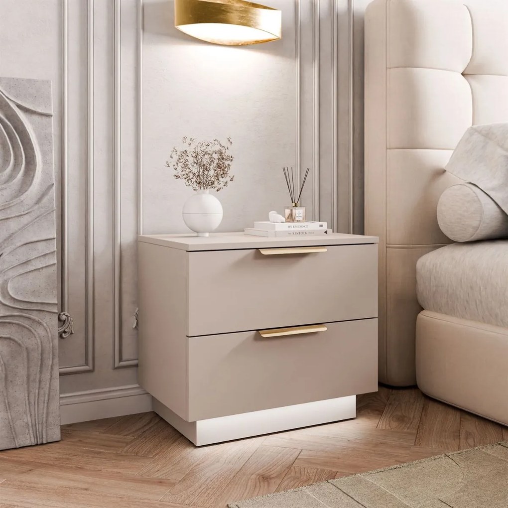 NOČNÝ STOLÍK MARION 2S KAŠMÍR ZLATÉ ÚCHYTKY LED