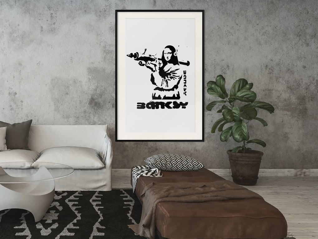 Artgeist Plagát - Mona Lisa with a Bazooka [Poster] Veľkosť: 30x45, Verzia: Čierny rám