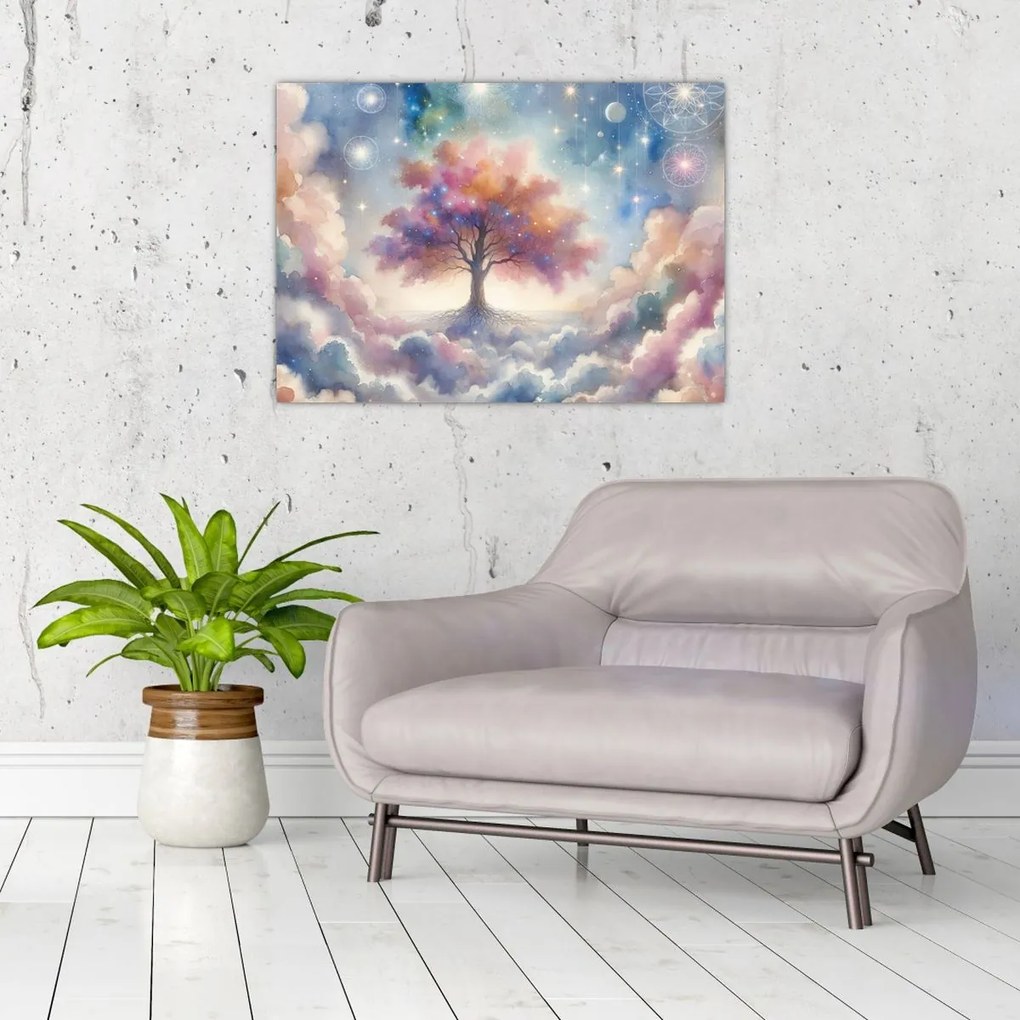 Sklenený obraz – Strom života v oblakoch (70x50 cm)