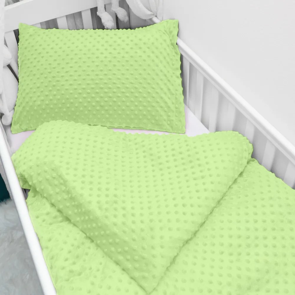 Biante Detské posteľné obliečky do postieľky Minky 3D bodky MKP-005 Pastelové svetlo zelené Do postieľky 90x130 a 40x60 cm