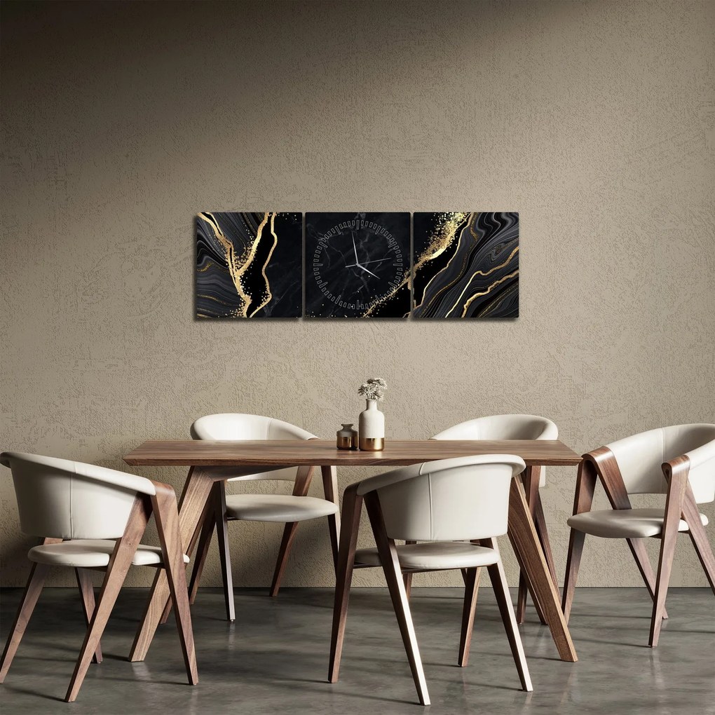 Obraz zlaté abstrakcie (s hodinami) (90x30 cm)