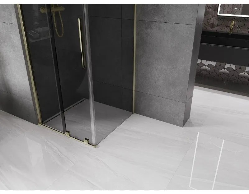 Mexen Velar, sprchový kút s posuvnými dverami 90 x 90 cm, 8mm šedé sklo, zlatá lesklá, 871-090-090-41-50