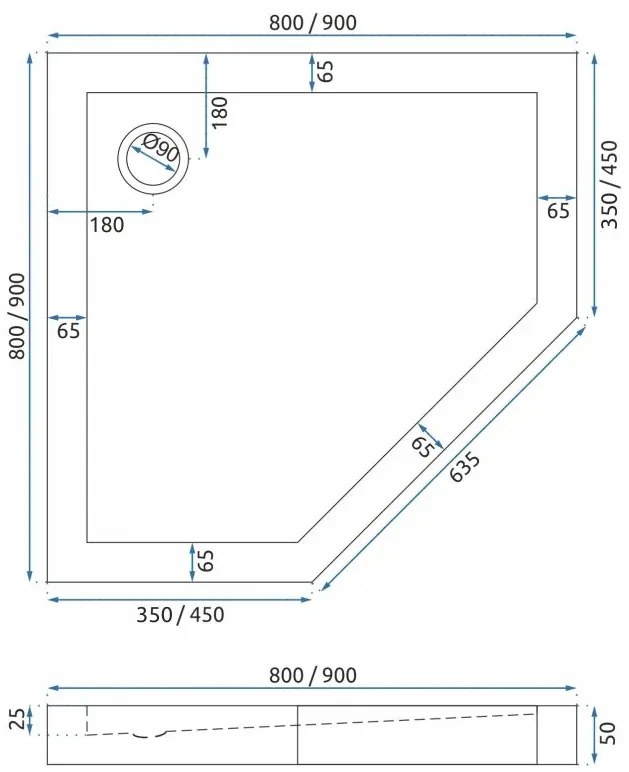Rea Diamond Black, päťuholníkový sprchový kút 90 x 90 cm, 6mm číre sklo, čierna matná, REA-K5622