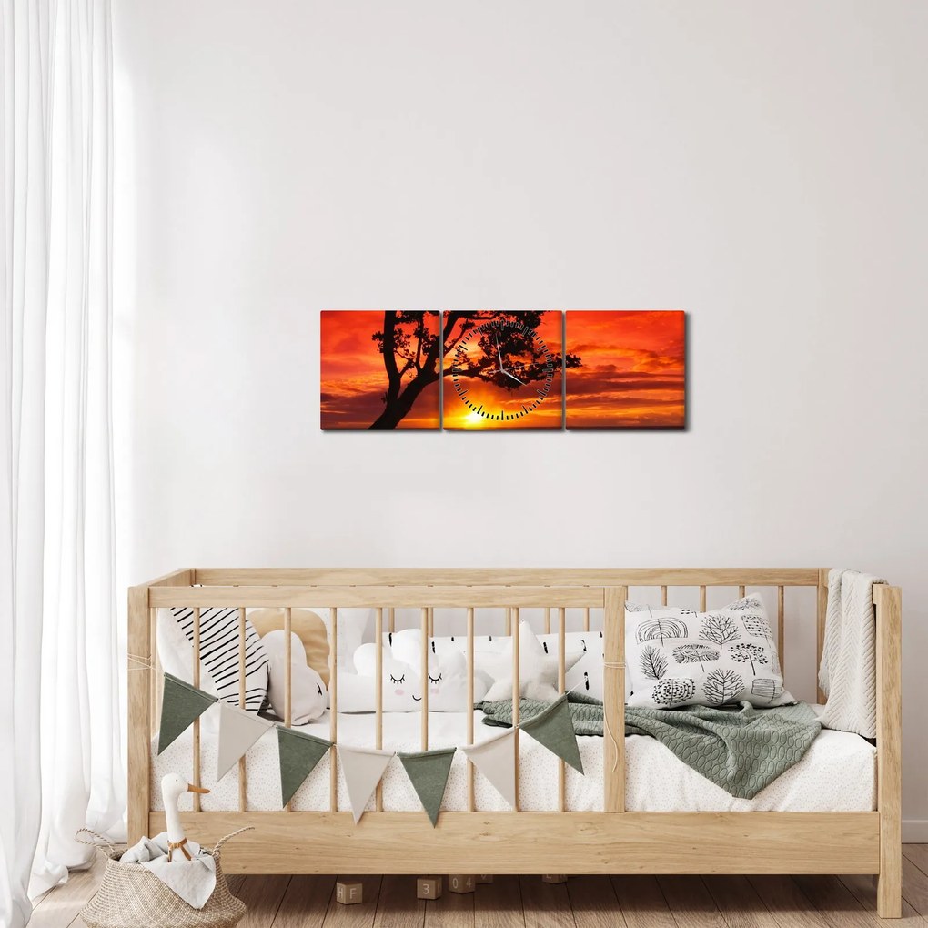 Obraz - Západ slnka (s hodinami) (90x30 cm)