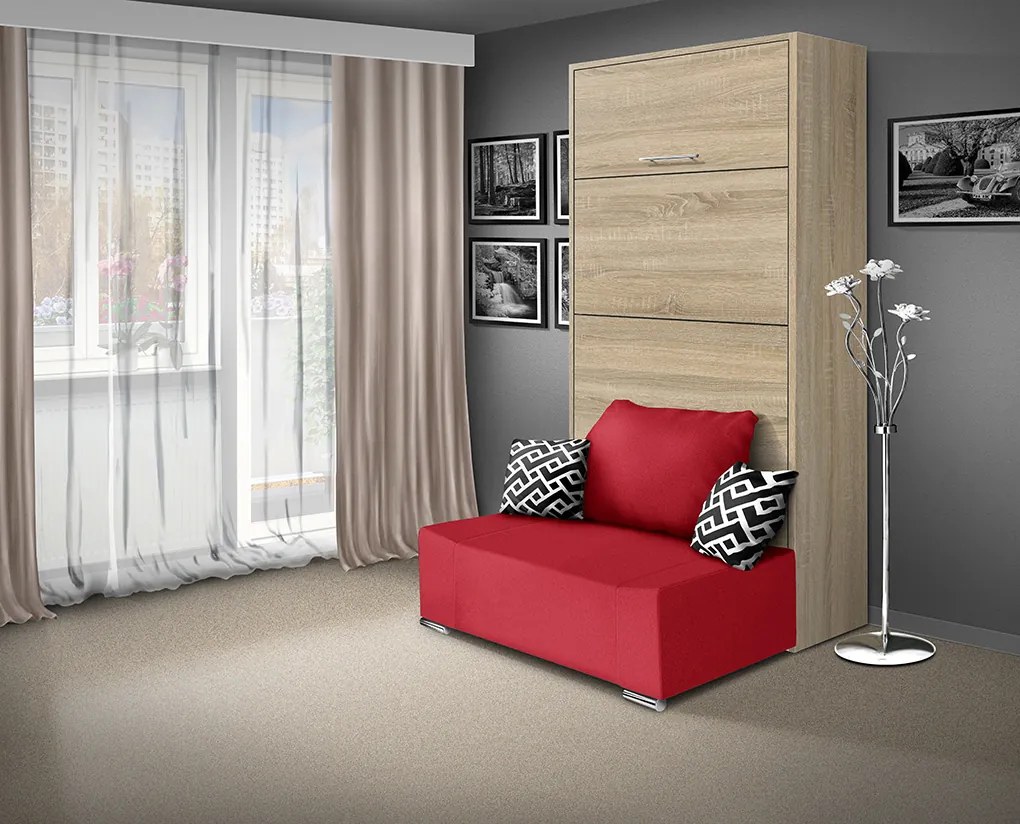 Nabytekmorava Sklápacia posteľ s pohovkou VS 21058P 200x90 farba pohovky: Červená, Typ farebného prevedenia: Agát / dvere biele LESK