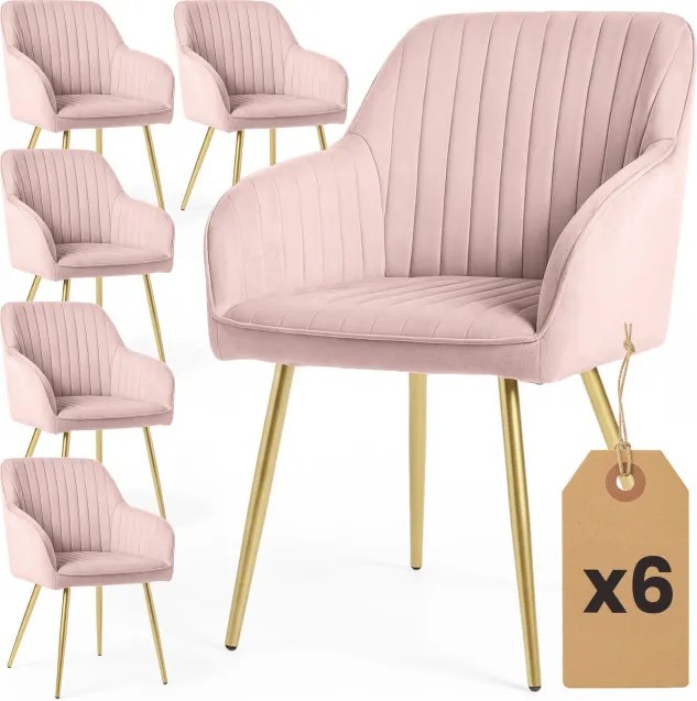 Sada šiestich jedálenských stoličiek FLORENCE zamatové, púdrovoružové / zlaté nohy (6 ks)