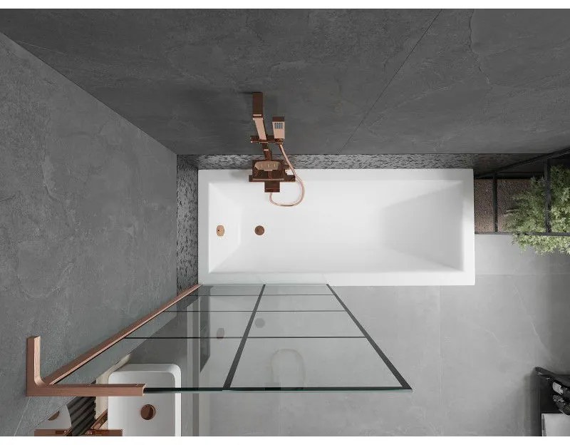 Mexen Next L, 1-krídlová vaňová zástena 80 x 150 cm, 6mm číre sklo-čierny vzor, medený profil, 895-080-000-03-77-65