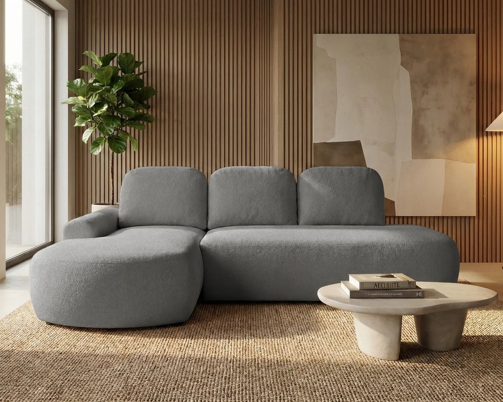 Rohová sedačka s funkciou spania Cloud ľavá s úložným priestorom na posteľnú bielizeň šedá