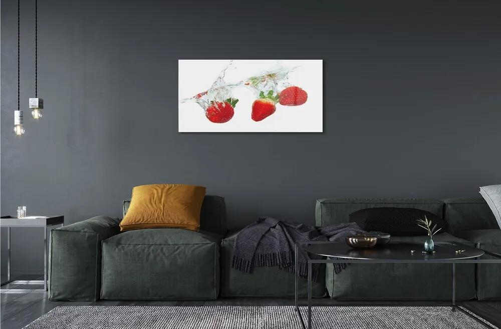 Obraz na skle Water Strawberry biele pozadie 125x50 cm