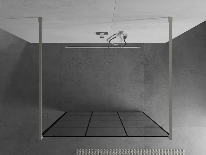 Mexen Kioto, sprchová zástena Walk-In 100 x 200 cm, 8mm sklo čierny vzor, brúsená oceľ profil, 800-100-002-97-77