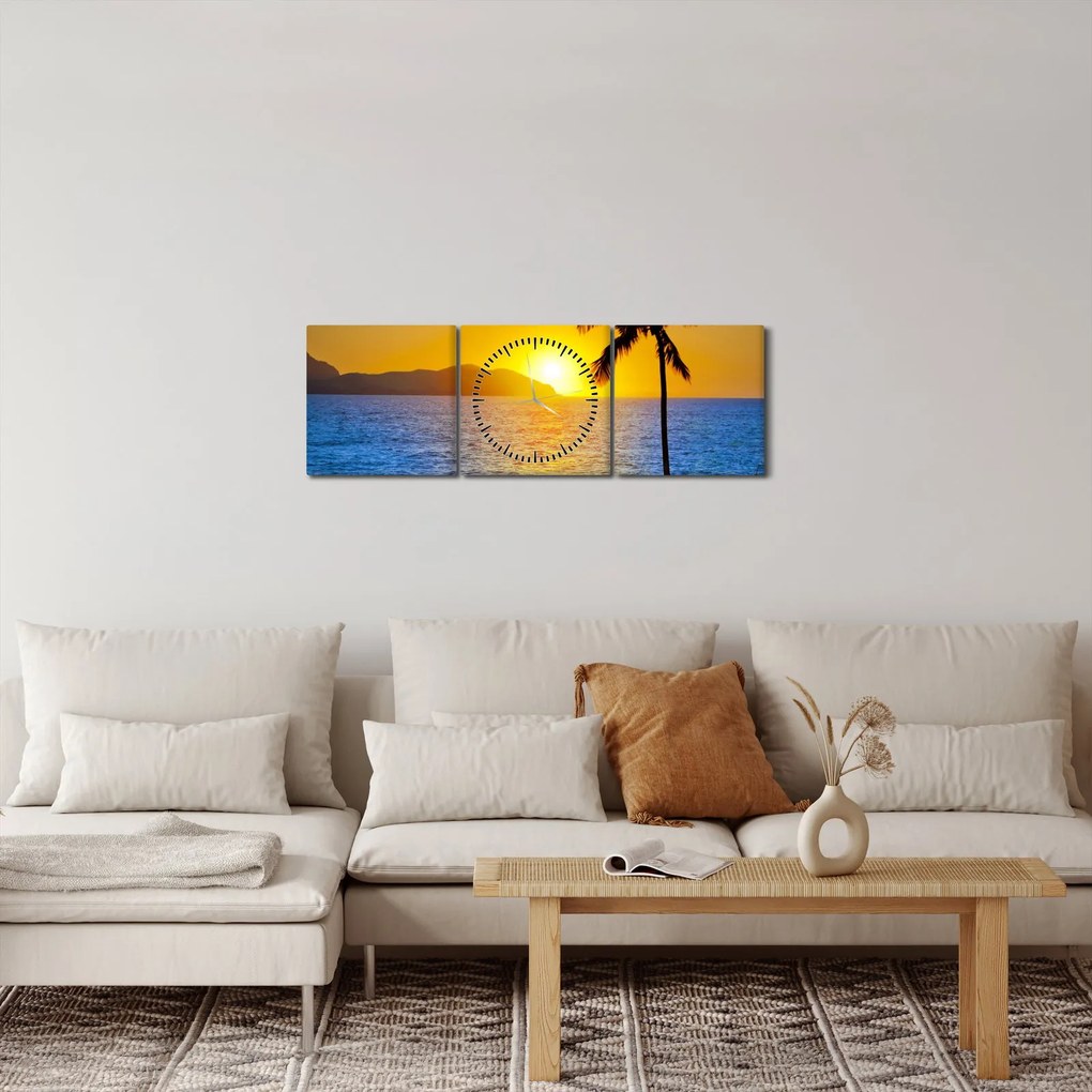 Obraz - Západ slnka nad morom (s hodinami) (90x30 cm)