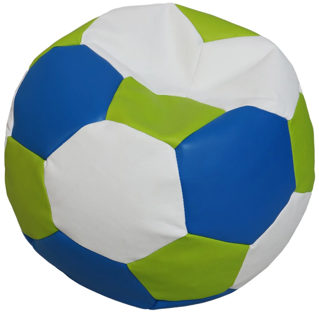 JAKS Sedací vak futbalová lopta s podnožkou bielo modro zelený