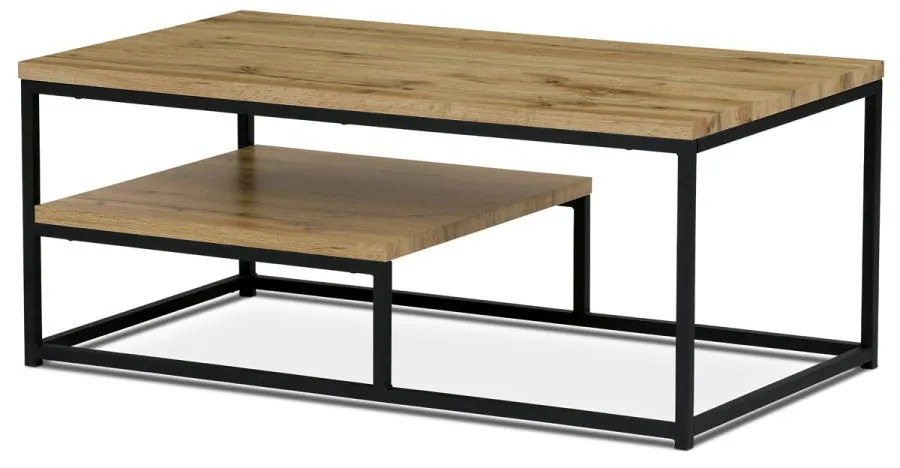 Konferenční stůl s policí,110x60 cm, dekor divoký dub, černý kov