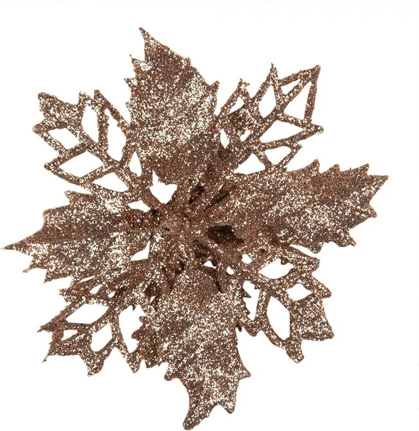 Medená trblietavá umelá dekorácia vianočná hviezda Poinsettia - Ø 9*2 cm