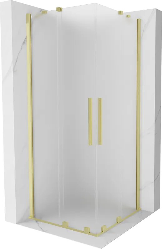 Mexen Velar Duo, sprchový kút s posuvnými dverami 100 x 100 cm, 8mm sklo námraza, zlatá matná, 871-100-100-32-55