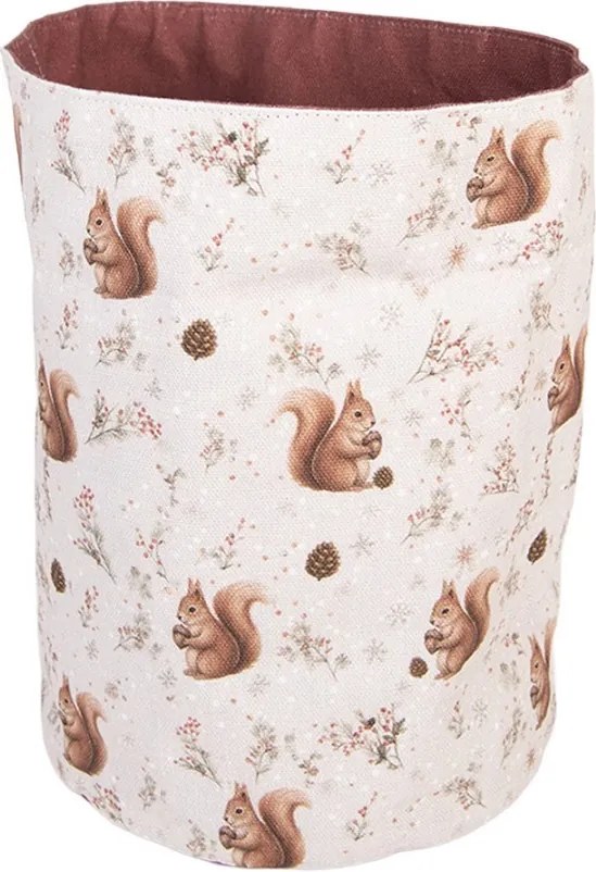 Béžový látkový košík na pečivo s veveričkami Tiny Squirrel - Ø 15*16 cm