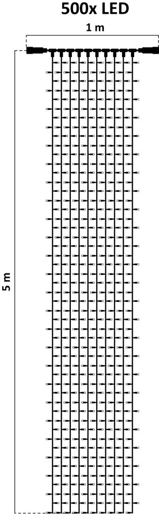 DECOLED Svetelný záves LED, 1x5 m, ľadovo biely, 500 diód, IP67