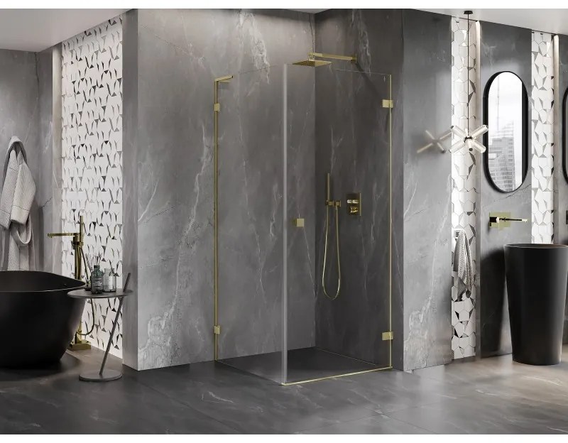 Mexen Lunar-B L výklopný sprchový kút pravý 80 x 80 cm, číre sklo, zlatá matná, 832L-080-080-55-00-P