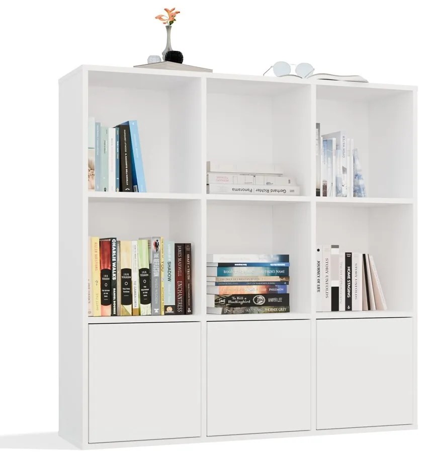 Regál MALAX 3x3 s 3 dvierkami 110 cm biely